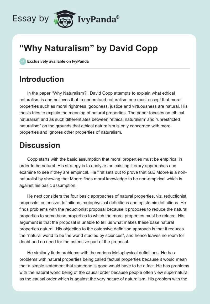 “Why Naturalism” by David Copp. Page 1