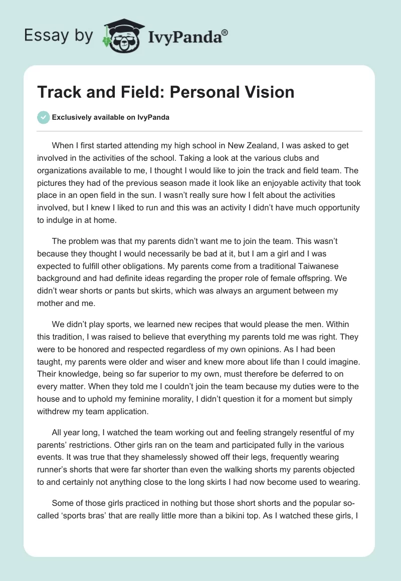 Track and Field: Personal Vision. Page 1