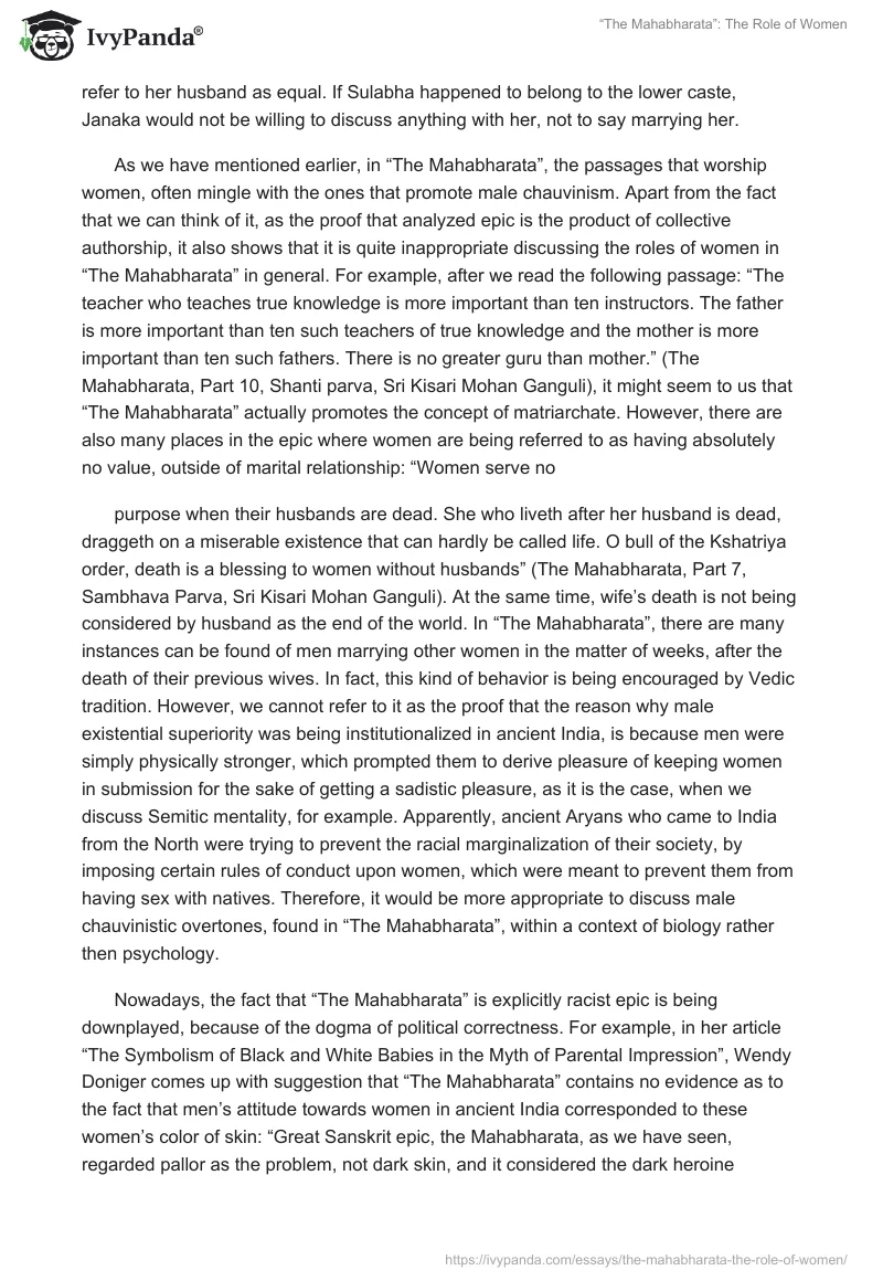 “The Mahabharata”: The Role of Women. Page 3