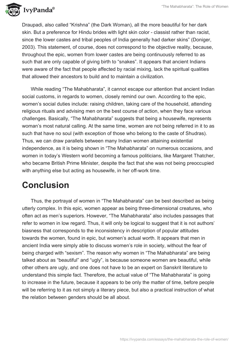“The Mahabharata”: The Role of Women. Page 4