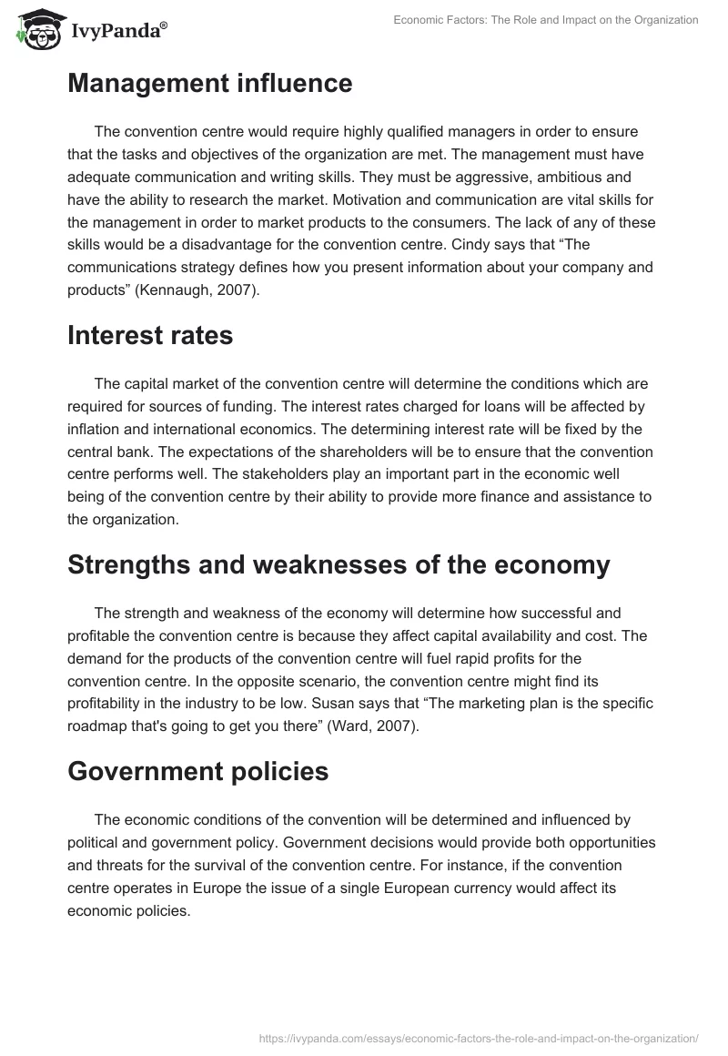 Economic Factors: The Role and Impact on the Organization. Page 2