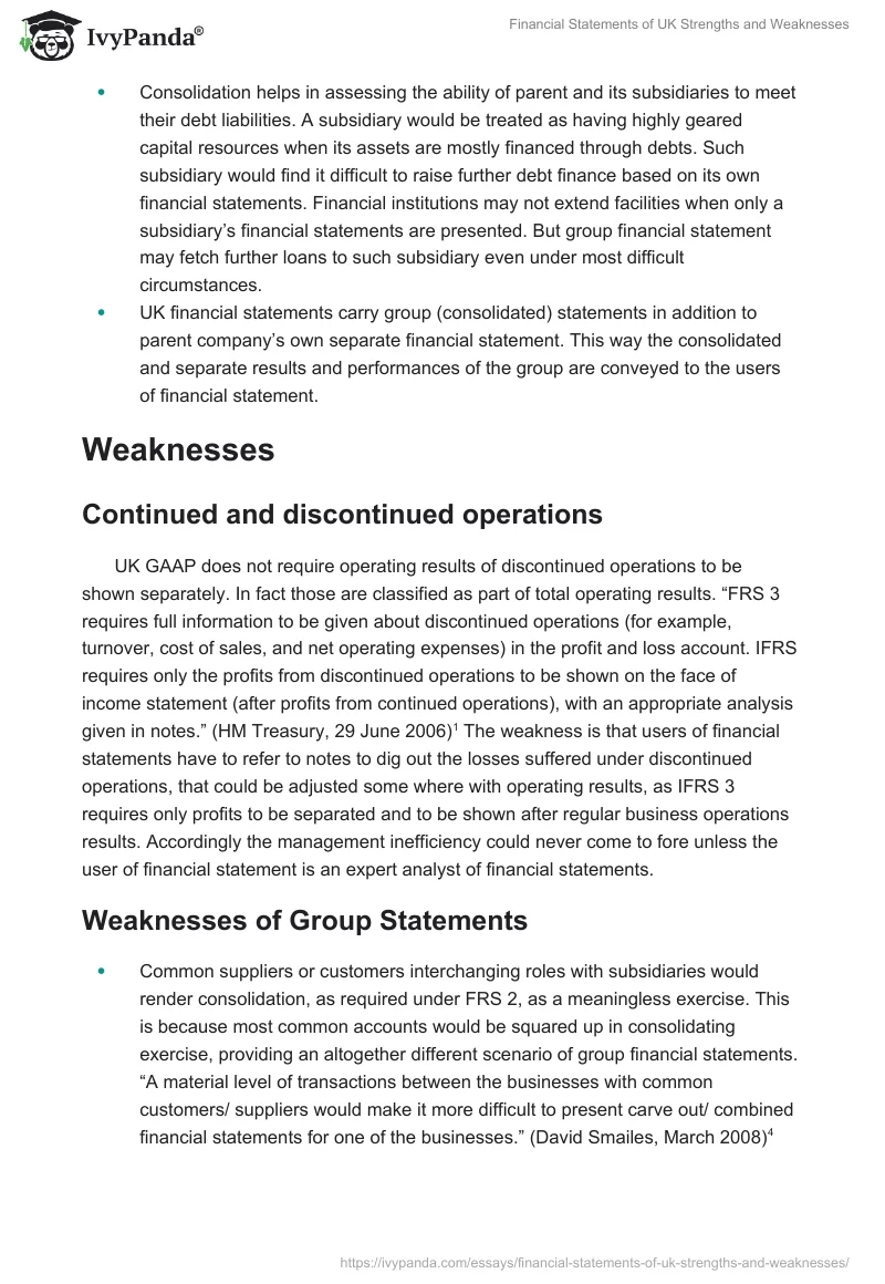 Financial Statements of UK Strengths and Weaknesses. Page 3