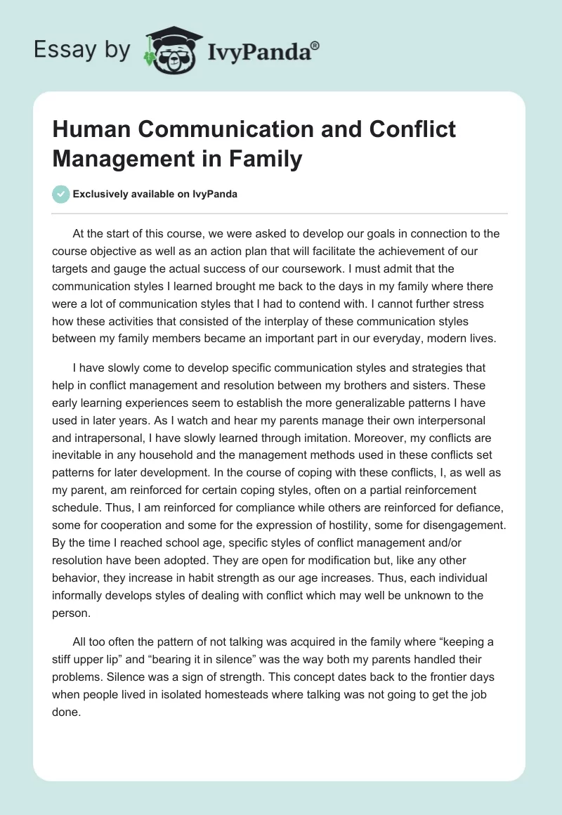 Human Communication and Conflict Management in Family. Page 1