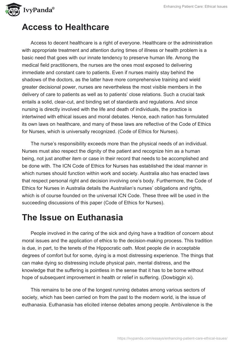 Enhancing Patient Care: Ethical Issues. Page 2