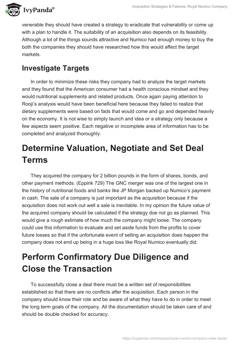 Acquisition Strategies & Failures: Royal Numico Company. Page 4