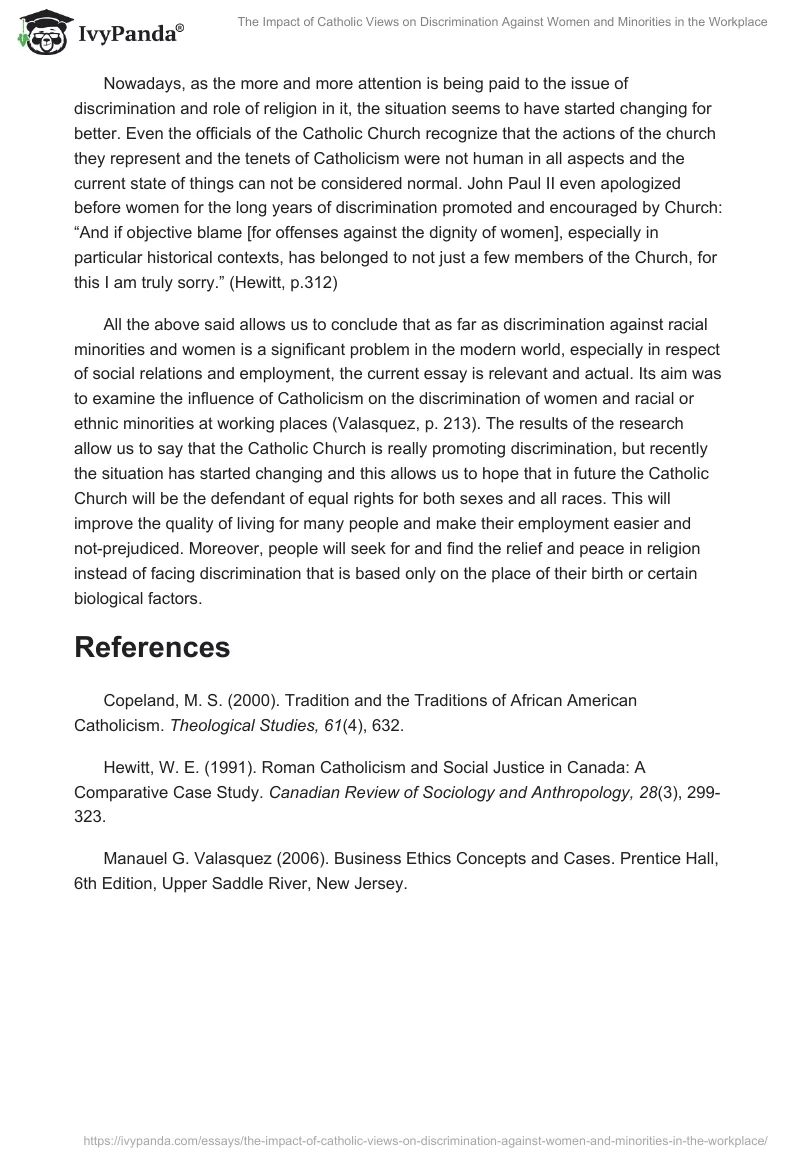 The Impact of Catholic Views on Discrimination Against Women and Minorities in the Workplace. Page 2