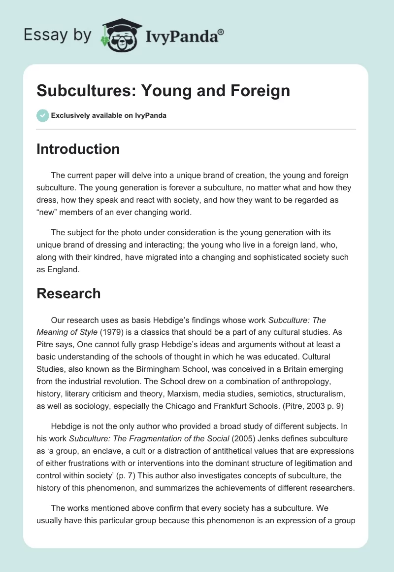 Subcultures: Young and Foreign. Page 1