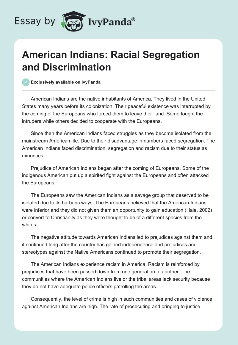 American Indians: Racial Segregation and Discrimination. Page 1