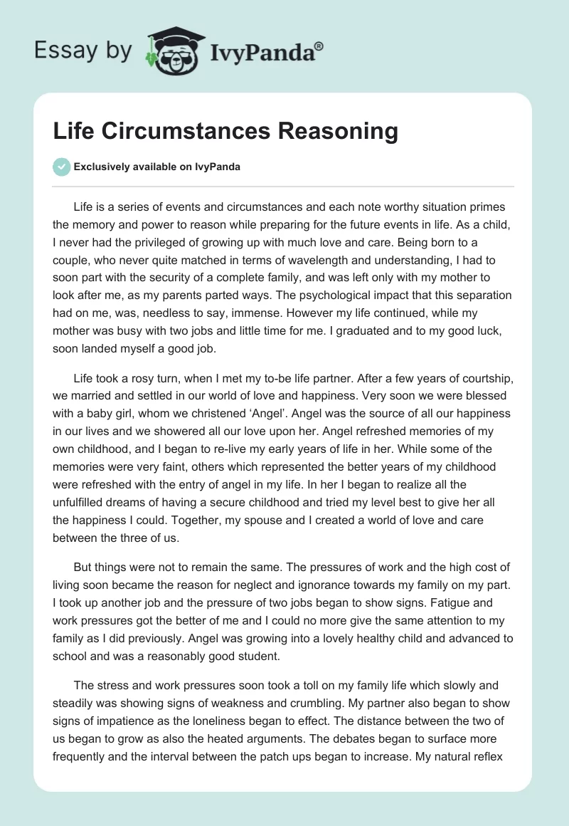 Life Circumstances Reasoning. Page 1