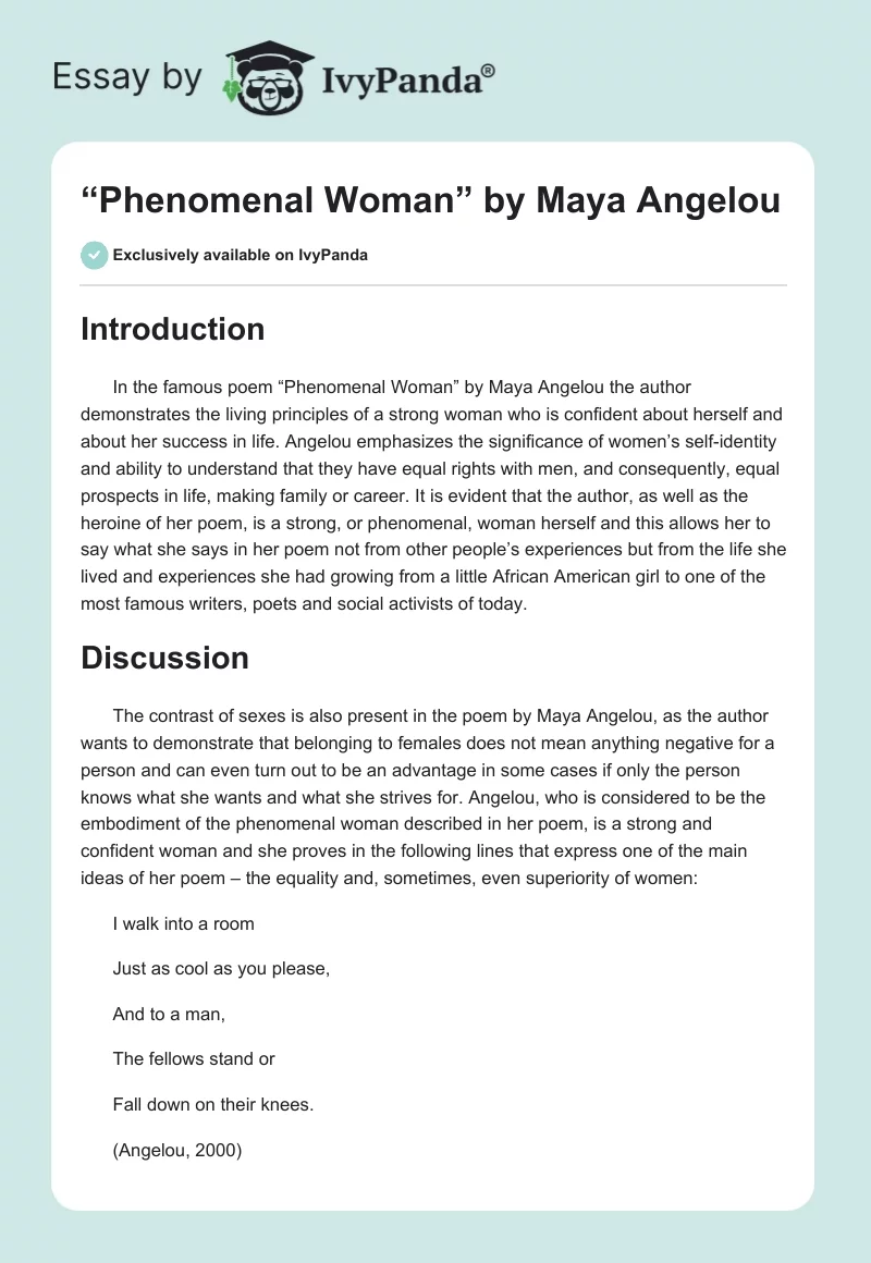 “Phenomenal Woman” by Maya Angelou. Page 1