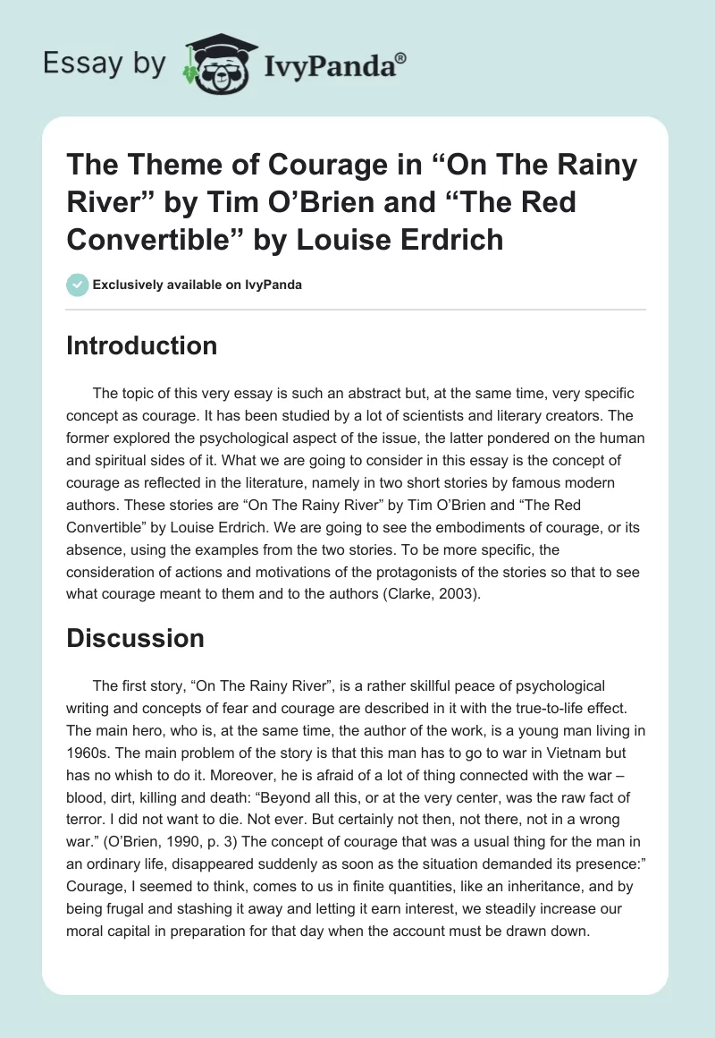 The Theme of Courage in “On The Rainy River” by Tim O’Brien and “The Red Convertible” by Louise Erdrich. Page 1