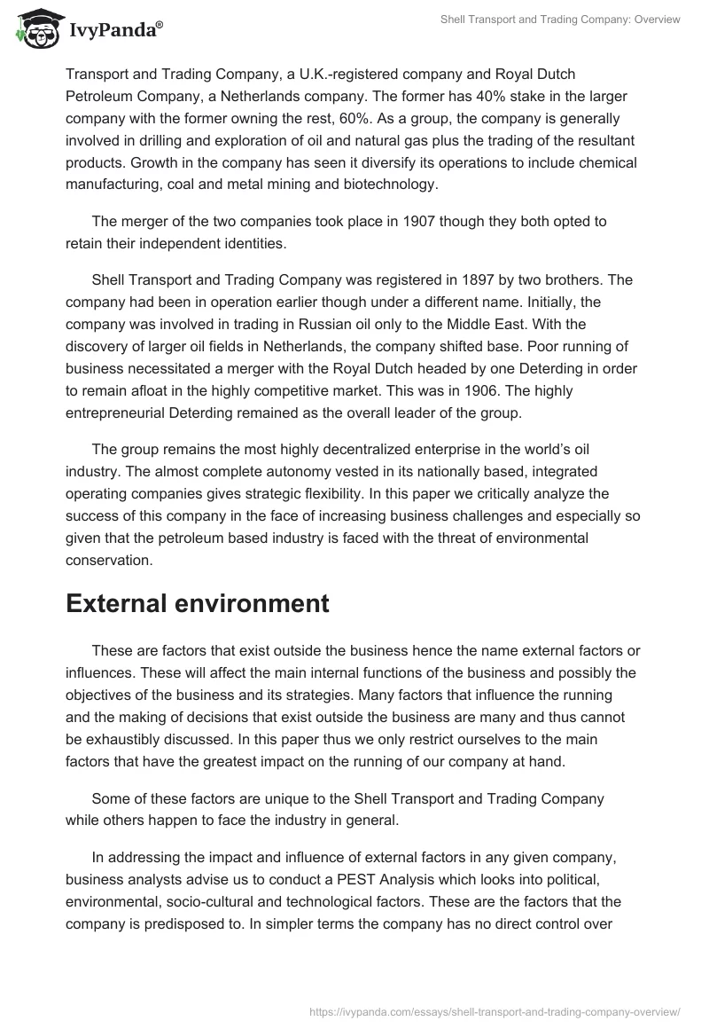 Shell Transport and Trading Company: Overview. Page 2