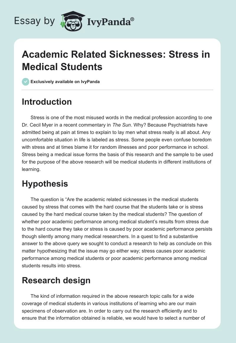 Academic Related Sicknesses: Stress in Medical Students. Page 1