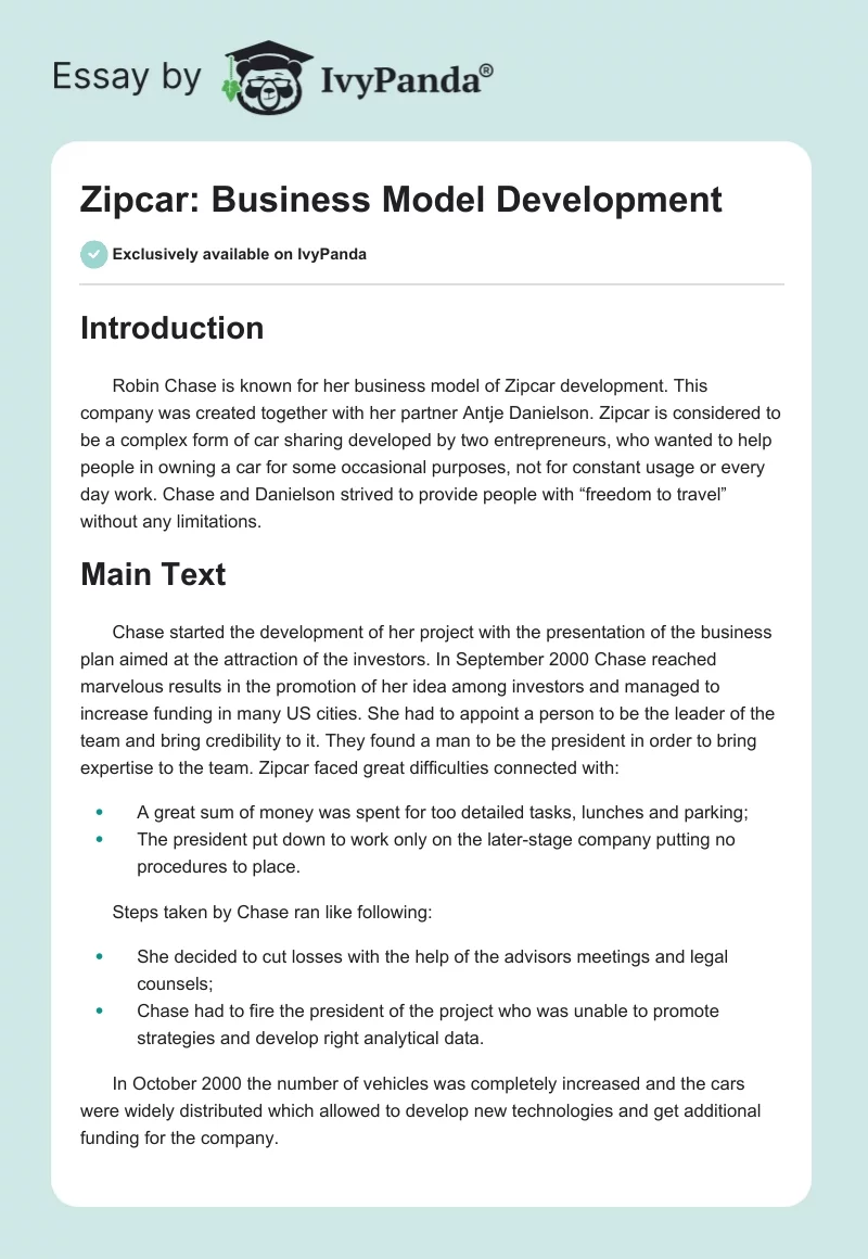 Zipcar: Business Model Development. Page 1
