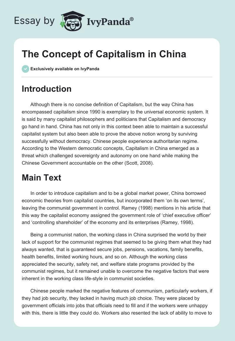 The Concept of Capitalism in China. Page 1