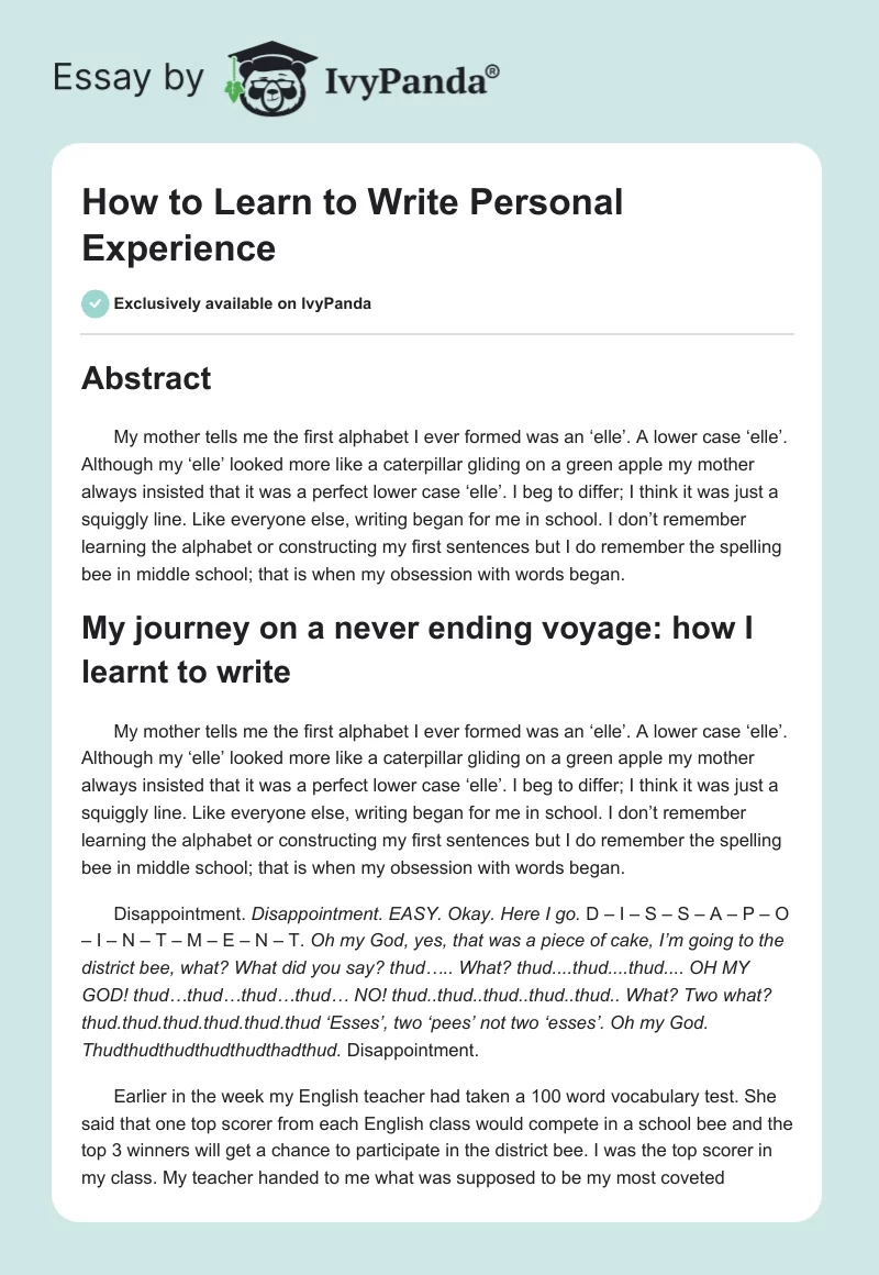 How to Learn to Write Personal Experience. Page 1