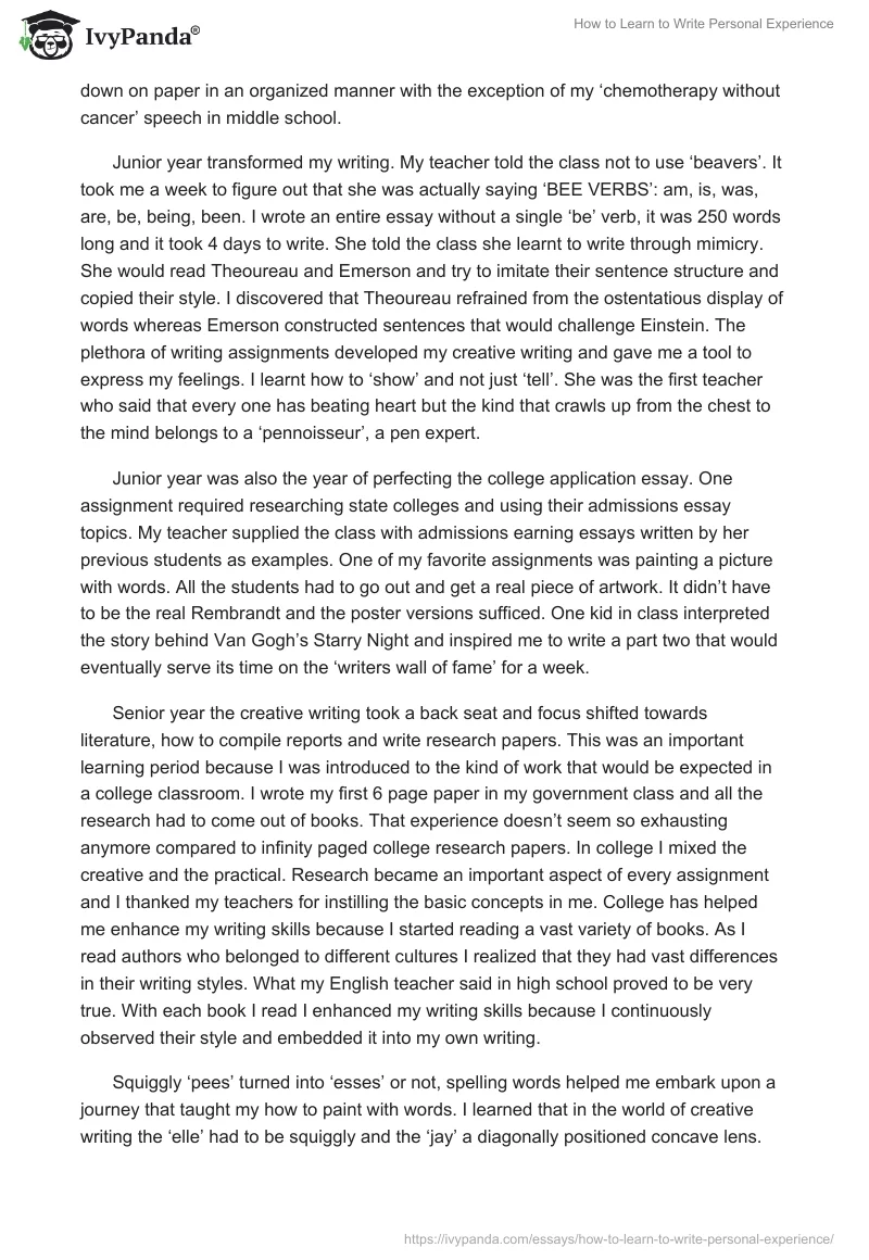 How to Learn to Write Personal Experience. Page 3