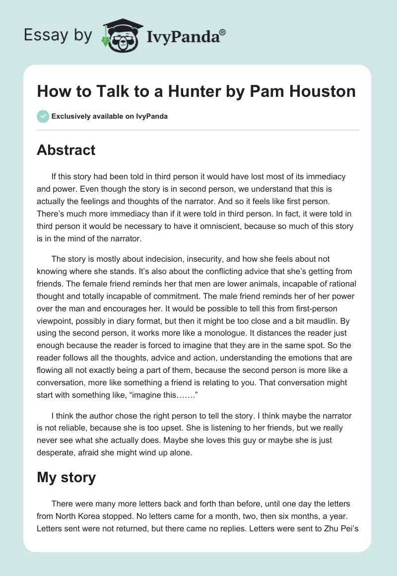"How to Talk to a Hunter" by Pam Houston. Page 1