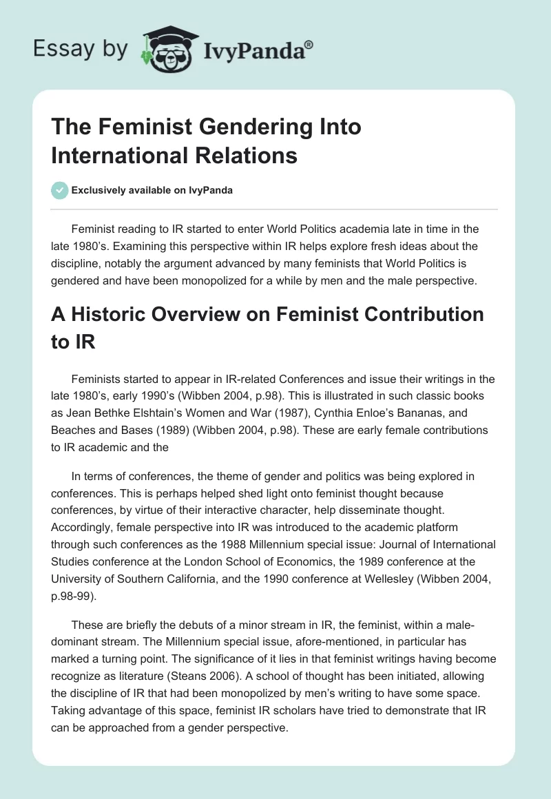 The Feminist Gendering Into International Relations. Page 1