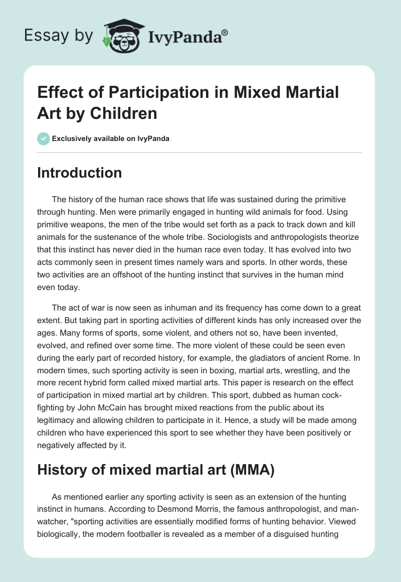 Effect of Participation in Mixed Martial Art by Children. Page 1