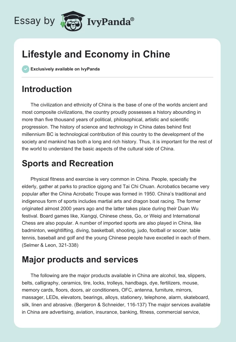 Lifestyle and Economy in Chine. Page 1