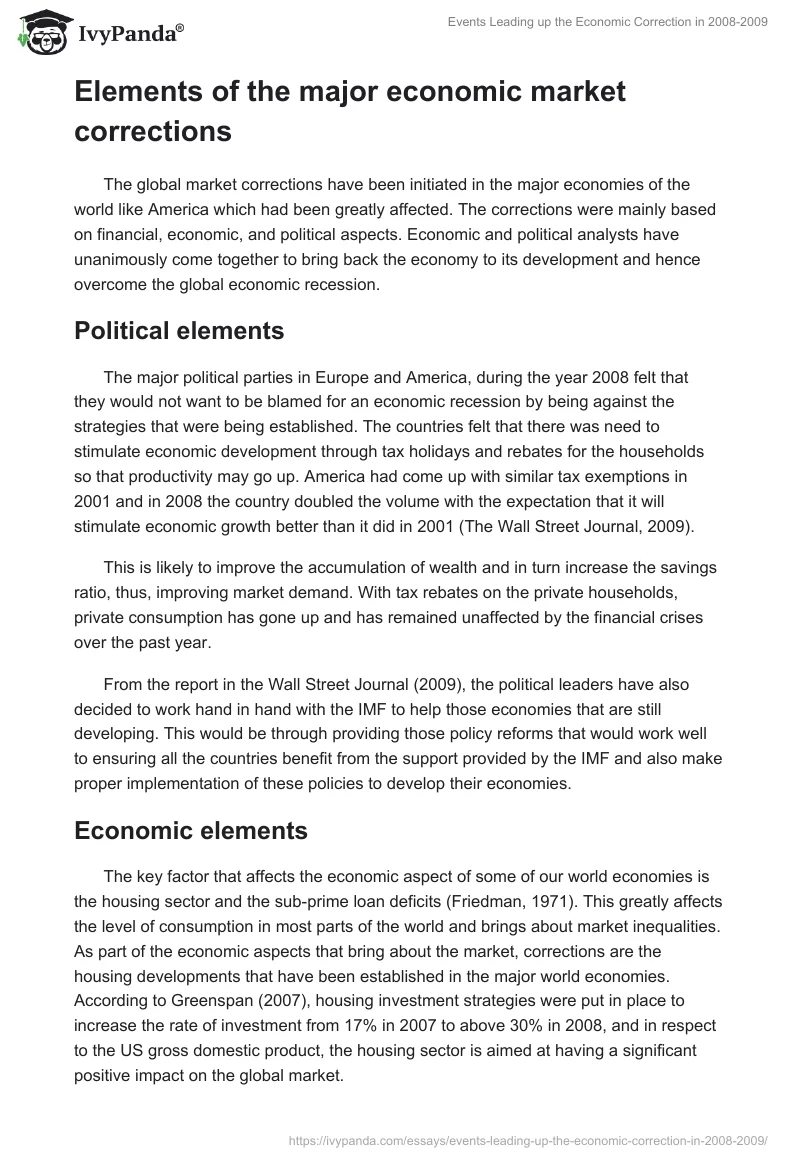 Events Leading up the Economic Correction in 2008-2009. Page 2