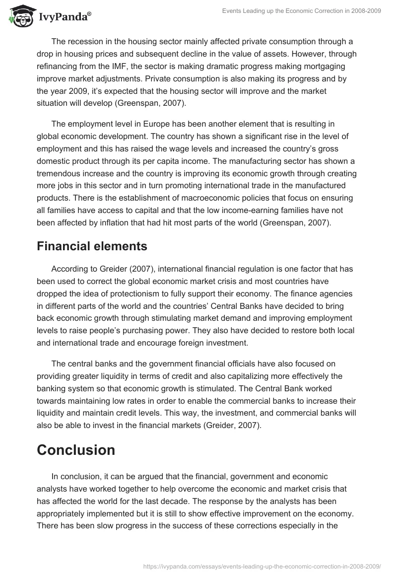 Events Leading up the Economic Correction in 2008-2009. Page 3