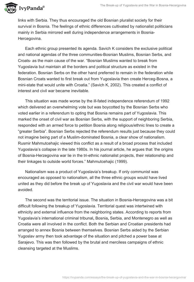 The Break-up of Yugoslavia and the War in Bosnia-Hecergovina. Page 4