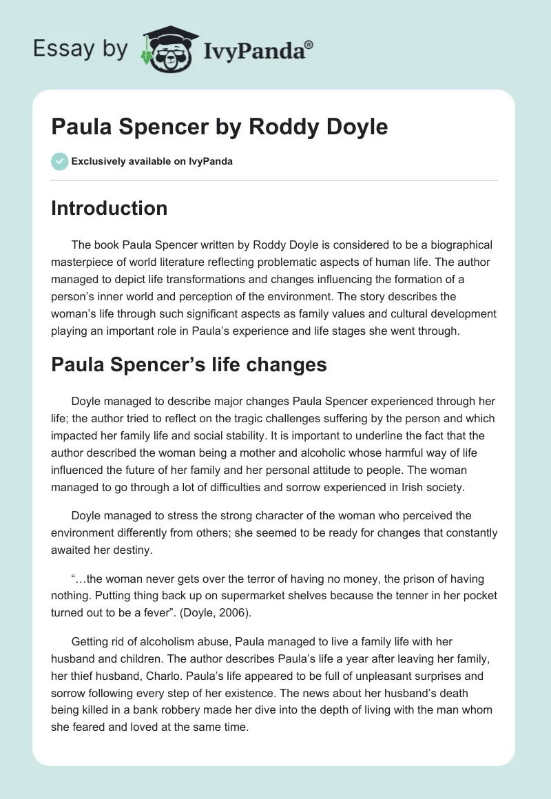 "Paula Spencer" by Roddy Doyle. Page 1