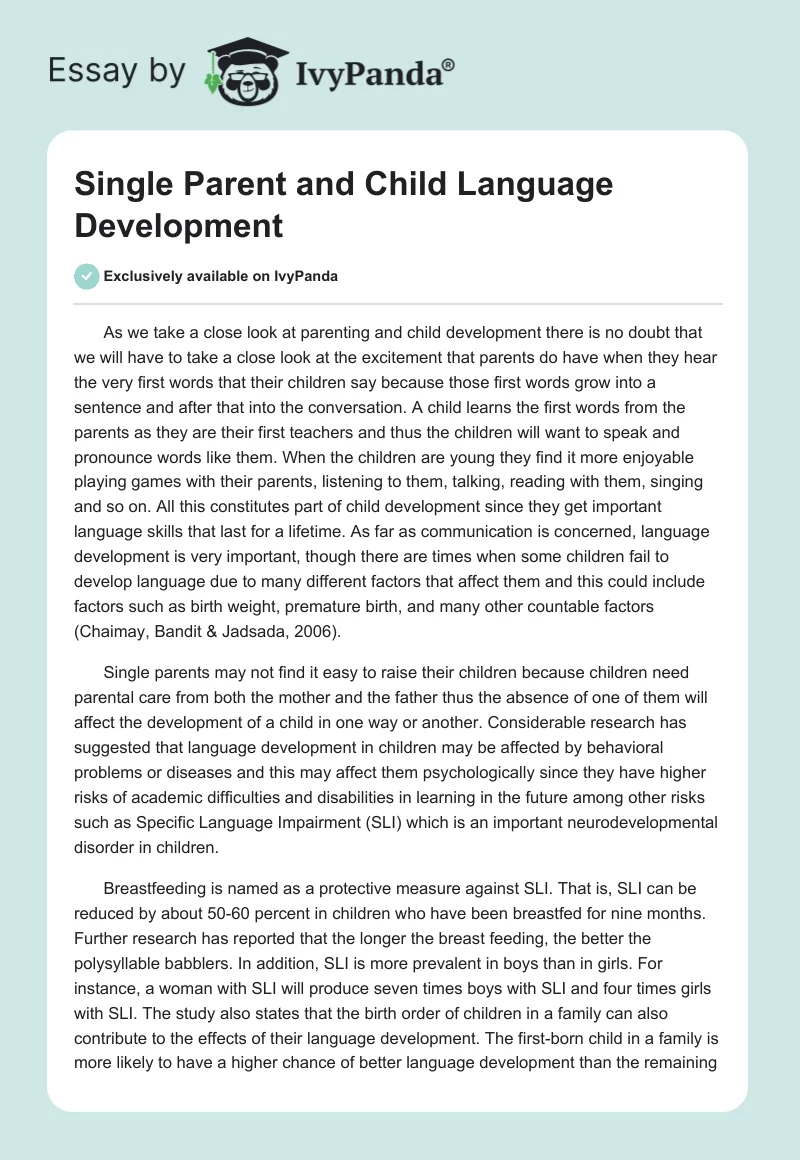 Single Parent and Child Language Development. Page 1