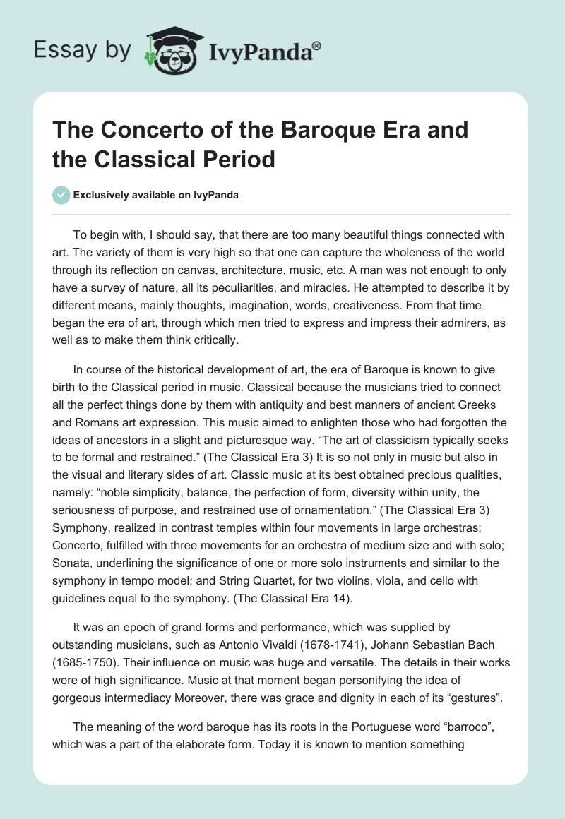The Concerto of the Baroque Era and the Classical Period. Page 1