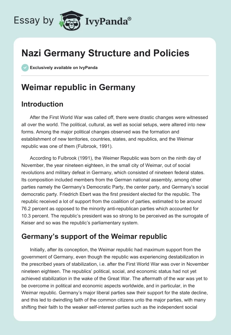 Nazi Germany Structure and Policies. Page 1