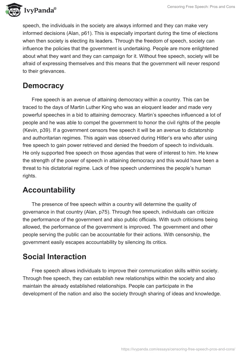 Censoring Free Speech: Pros and Cons. Page 2