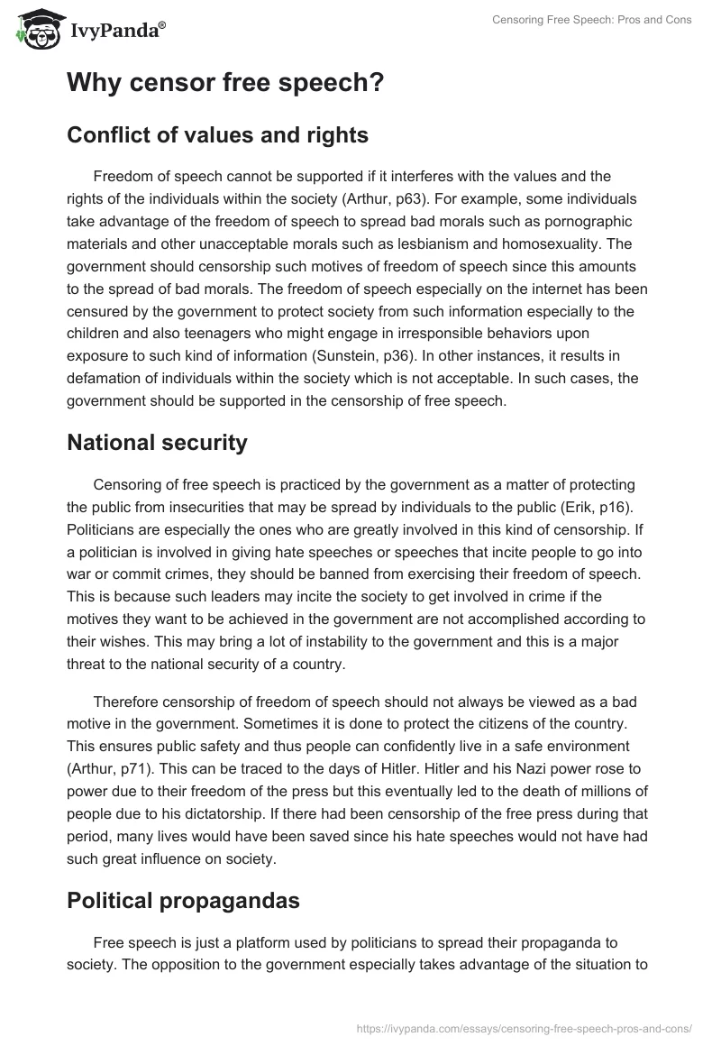 Censoring Free Speech: Pros and Cons. Page 3