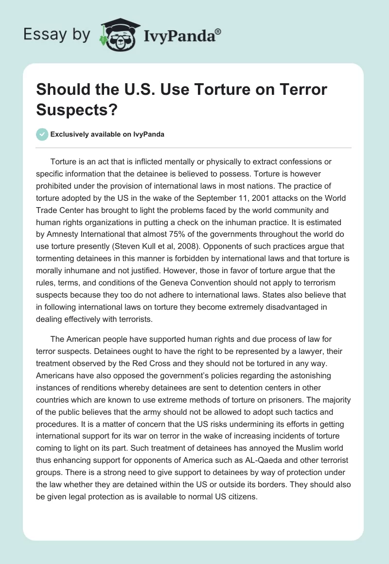 Should the U.S. Use Torture on Terror Suspects?. Page 1