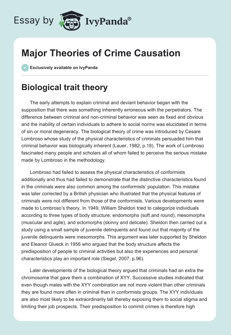 Major Theories of Crime Causation. Page 1