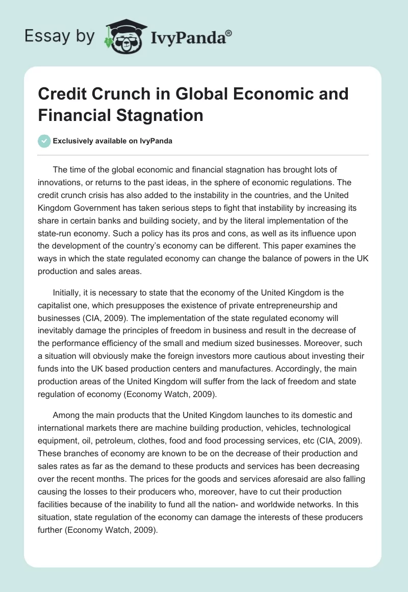 Credit Crunch in Global Economic and Financial Stagnation. Page 1