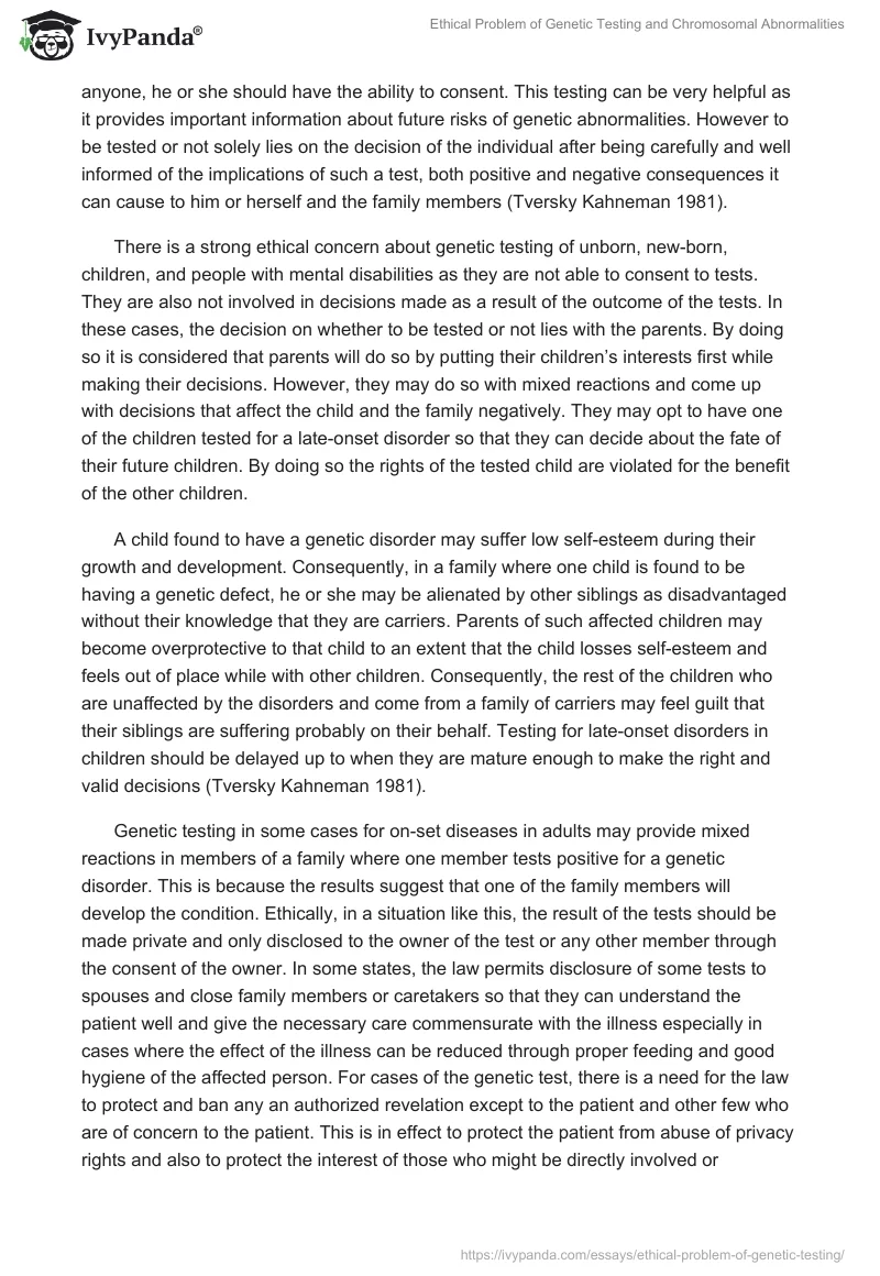 Ethical Problem of Genetic Testing and Chromosomal Abnormalities. Page 2