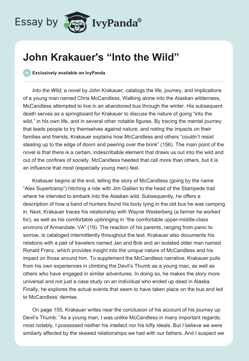 John Krakauer's “Into the Wild”. Page 1
