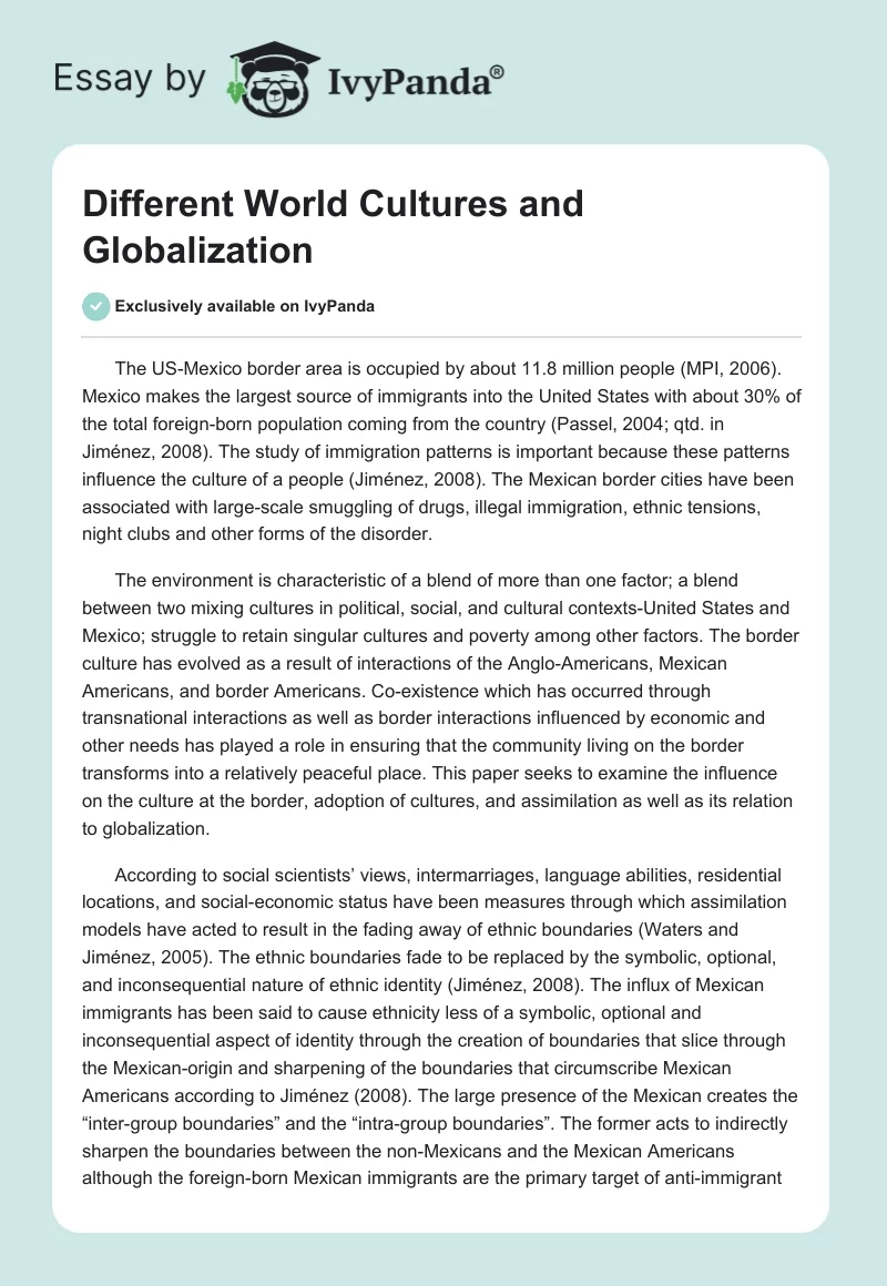Different World Cultures and Globalization - 1649 Words | Research ...