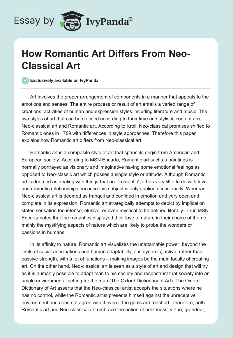 How Romantic Art Differs From Neo-Classical Art. Page 1