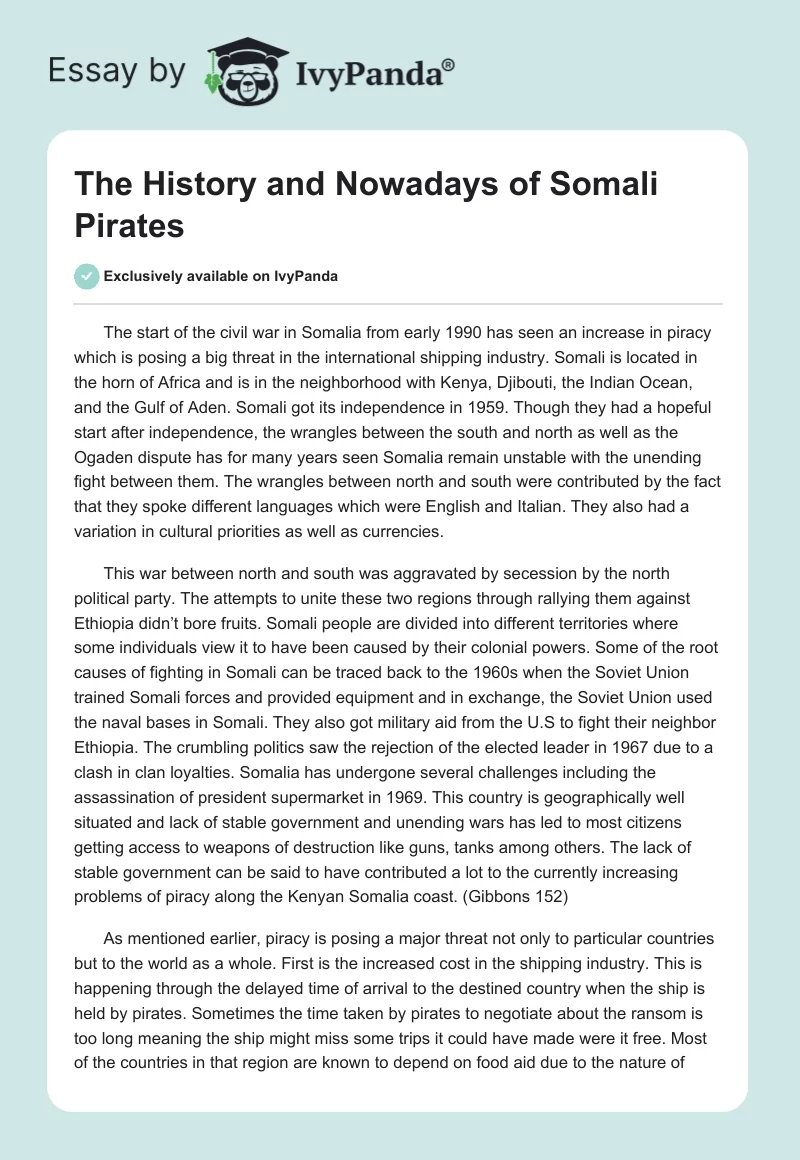 The History and Nowadays of Somali Pirates. Page 1