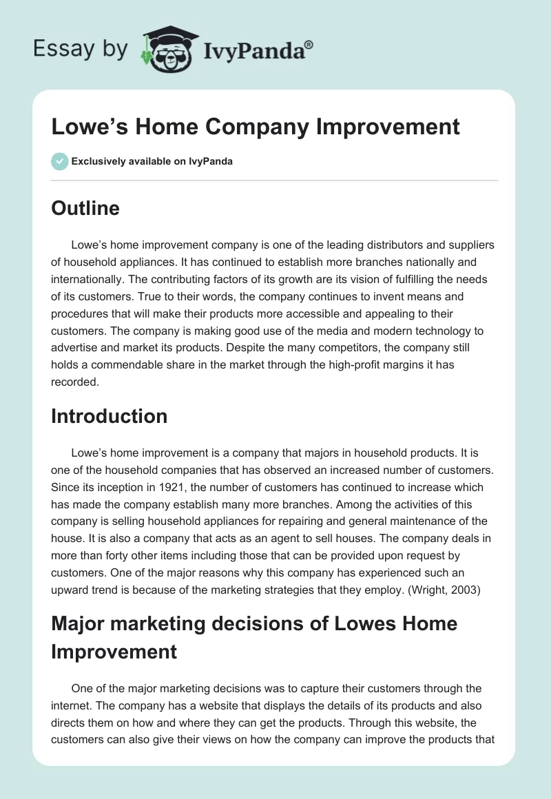 Lowe’s Home Company Improvement. Page 1