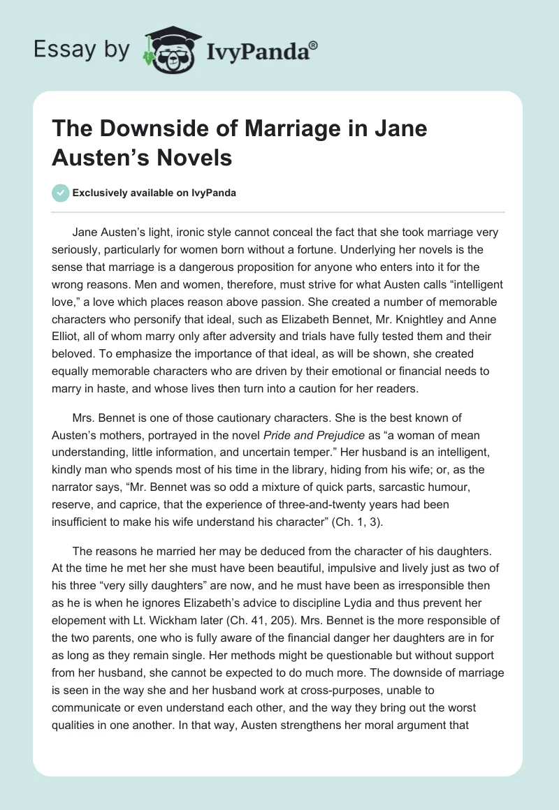 The Downside of Marriage in Jane Austen’s Novels. Page 1