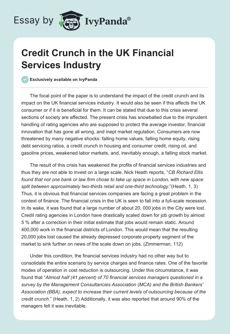Credit Crunch in the UK Financial Services Industry. Page 1