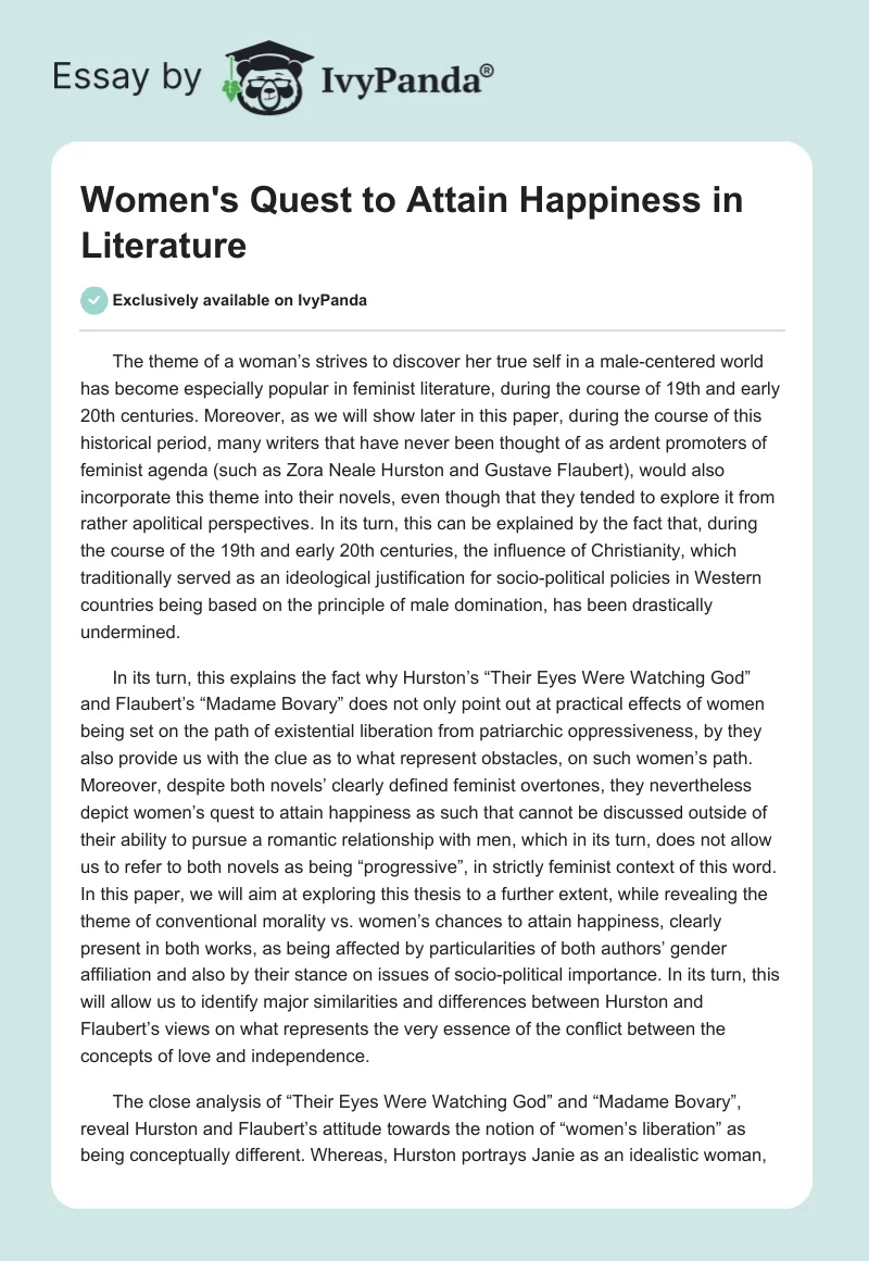 Women's Quest to Attain Happiness in Literature. Page 1