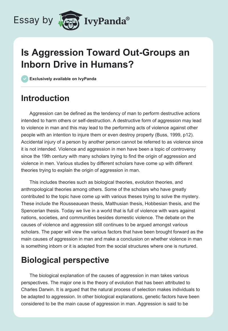Is Aggression Toward Out-Groups an Inborn Drive in Humans?. Page 1