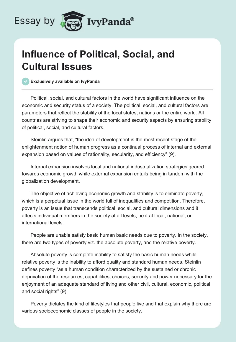Influence of Political, Social, and Cultural Issues. Page 1