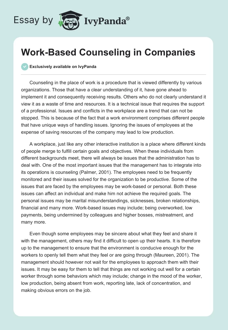 Work-Based Counseling in Companies. Page 1