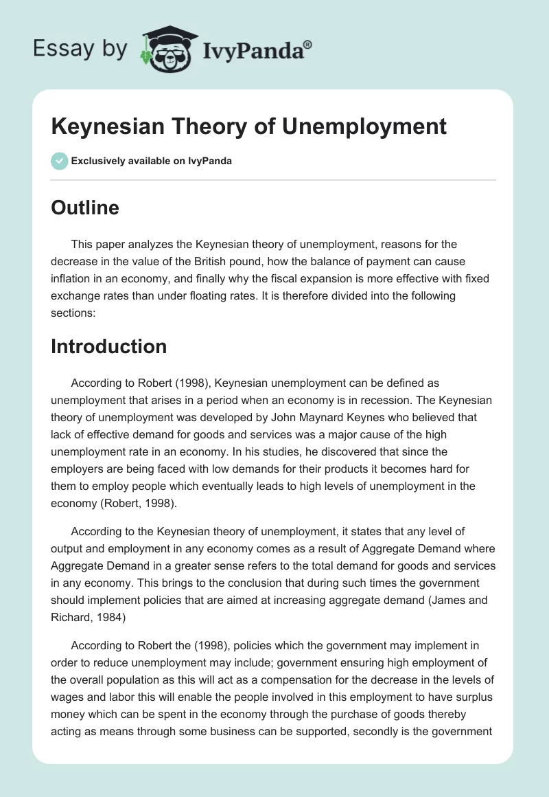 Keynesian Theory of Unemployment. Page 1